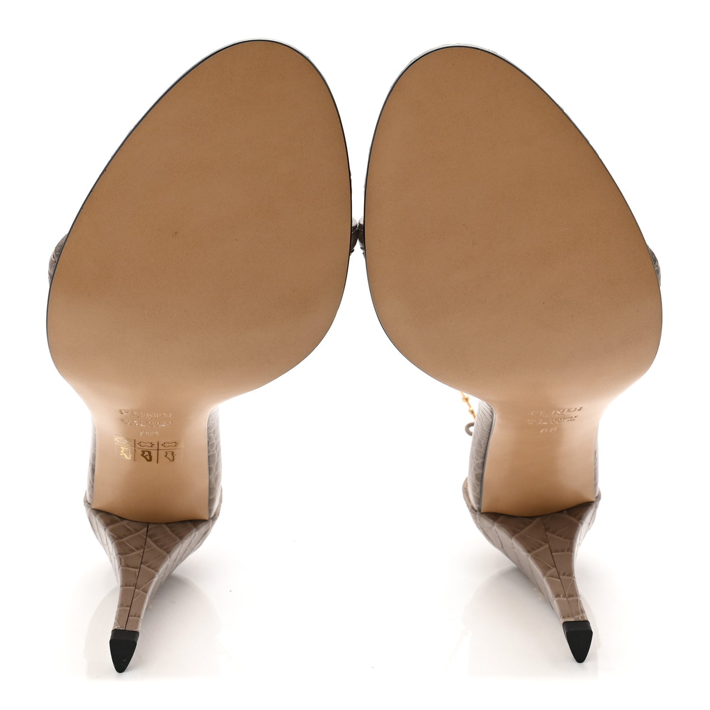 Calfskin Crocodile Embossed Filo 95mm Sandals 38 Taupe