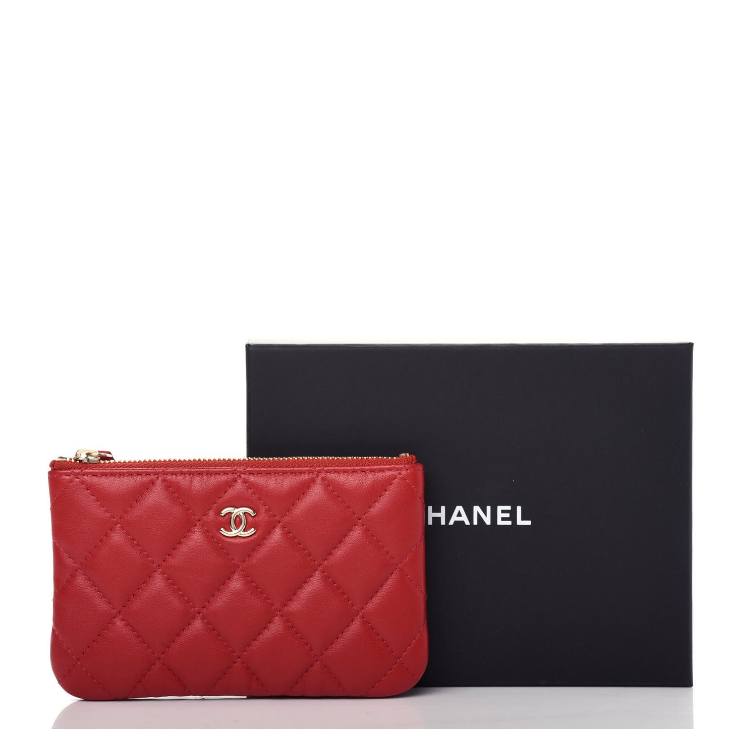 Lambskin Quilted Small Cosmetic Case Red