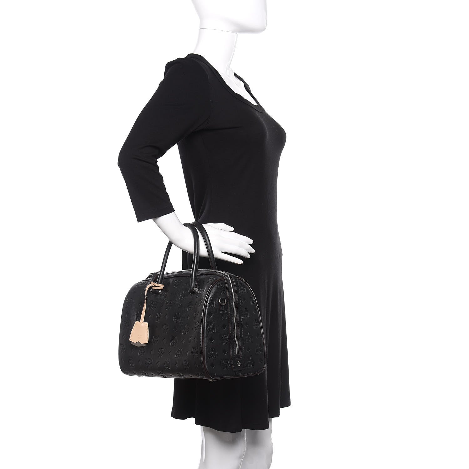 MCM Calfskin Ottomar Monogram Essential Boston Bag Black 2 of 9