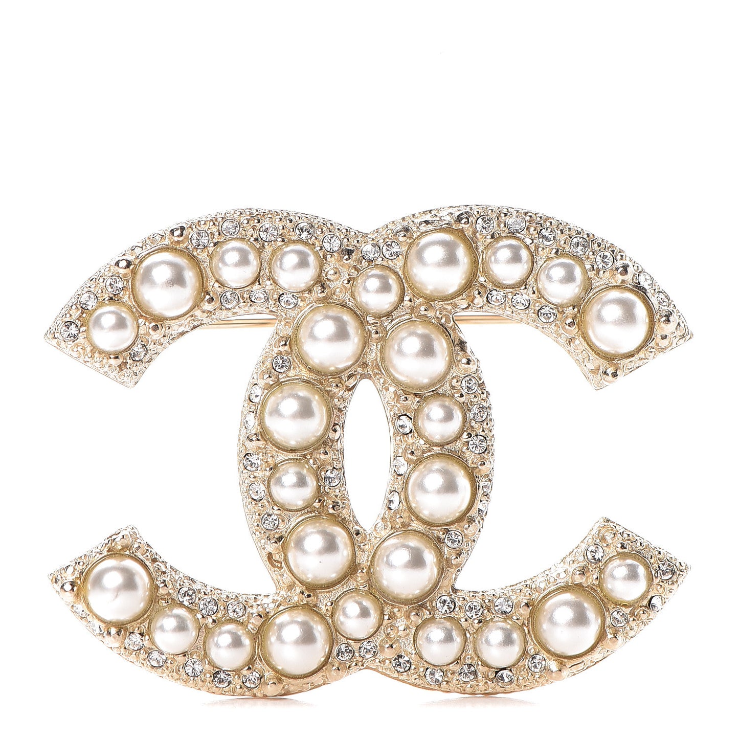 Pearl Crystal CC Brooch Gold