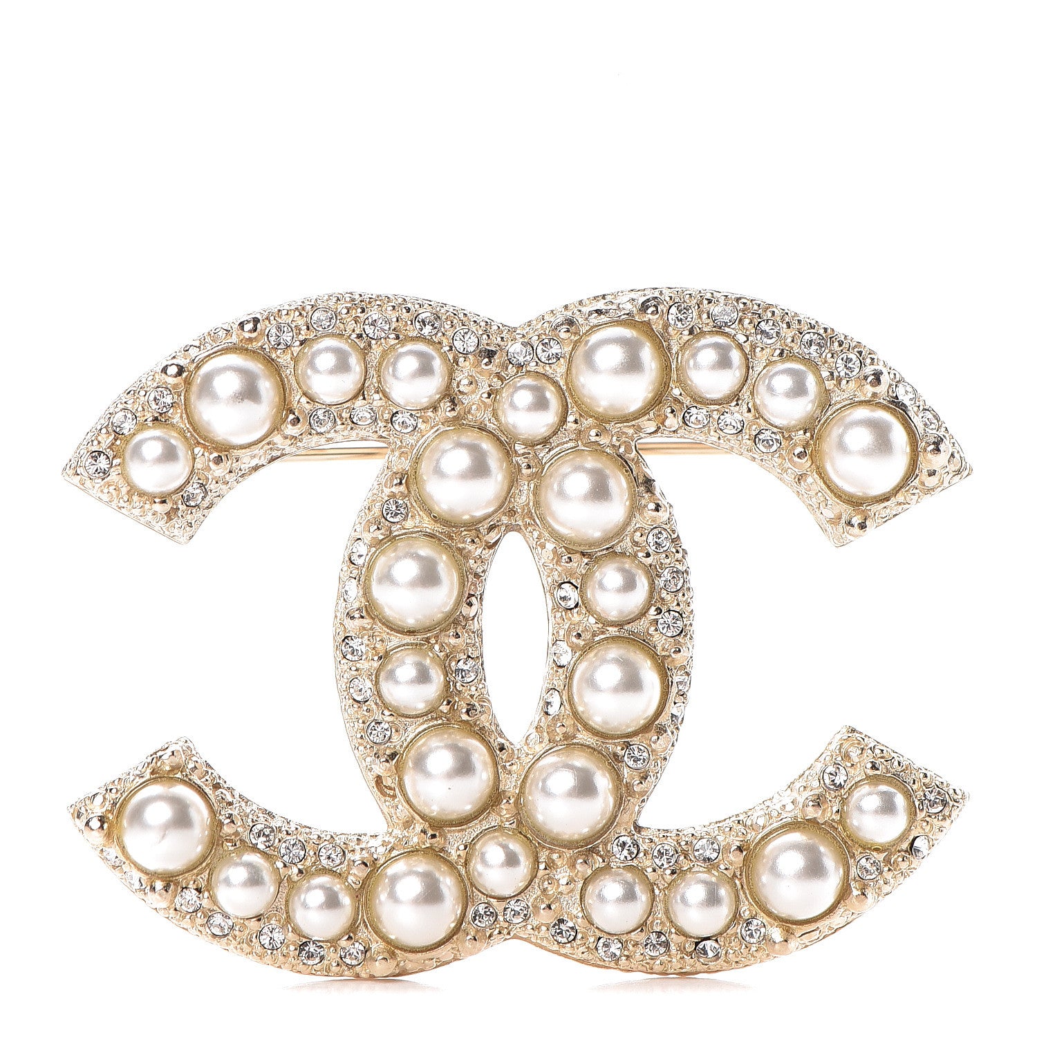 Chanel Pearl Crystal CC Brooch Gold 1 of 5