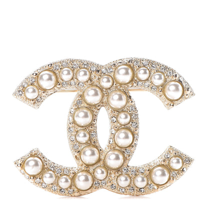 Chanel Pearl Crystal CC Brooch Gold 1 of 5