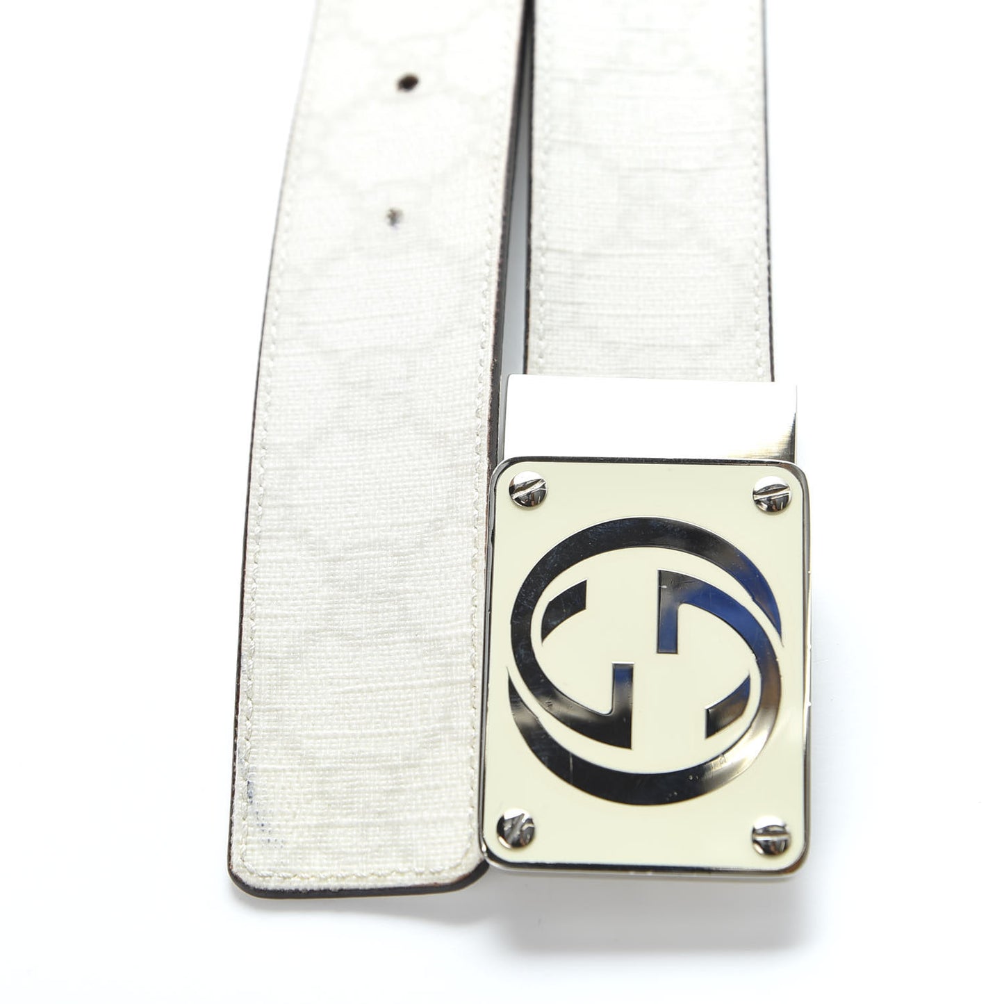 GG Supreme Monogram Reversible Belt 85 34 White