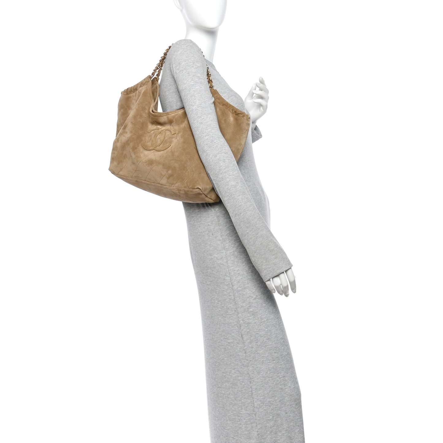 Suede Quilted Neo Cabas Small Shopping Tote Dark Beige
