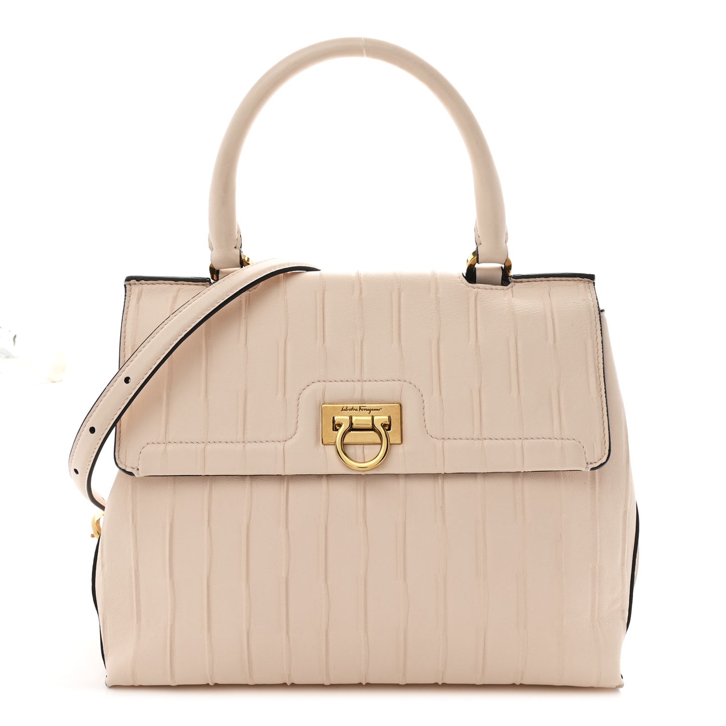 Calfskin Trifolio Pinktuck Top Handle Bag Pink Lemonade