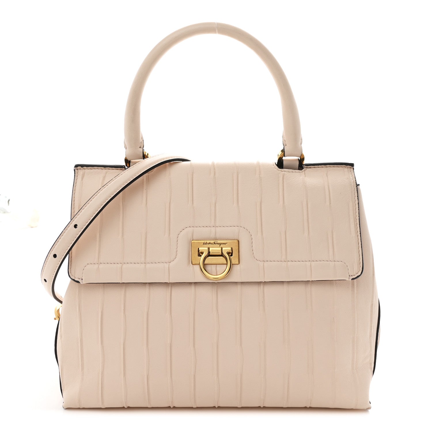 Salvatore Ferragamo Calfskin Trifolio Pinktuck Top Handle Bag Pink Lemonade 1 of 12