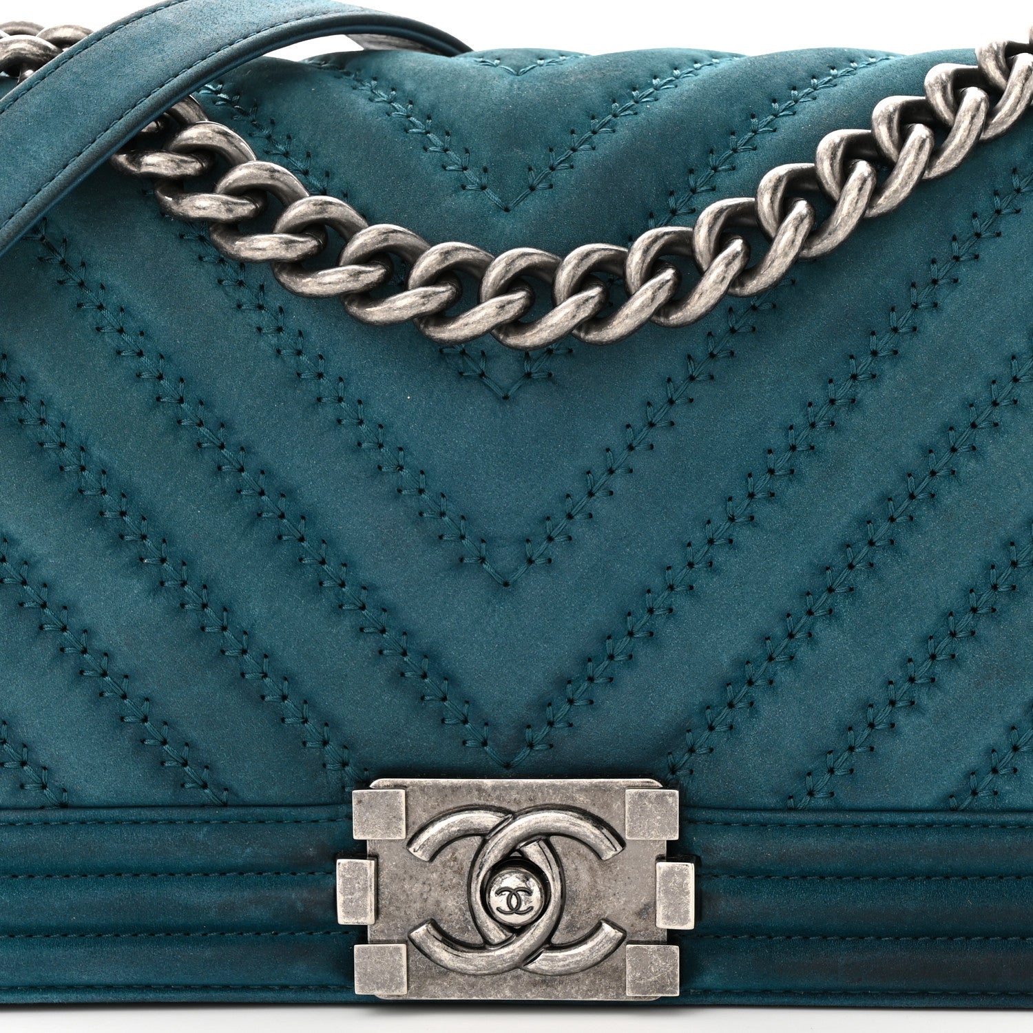 Chanel Nubuck Chevron Quilted Medium Boy Flap Blue 8 of 12
