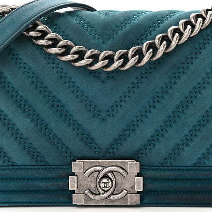 Chanel Nubuck Chevron Quilted Medium Boy Flap Blue 8 of 12