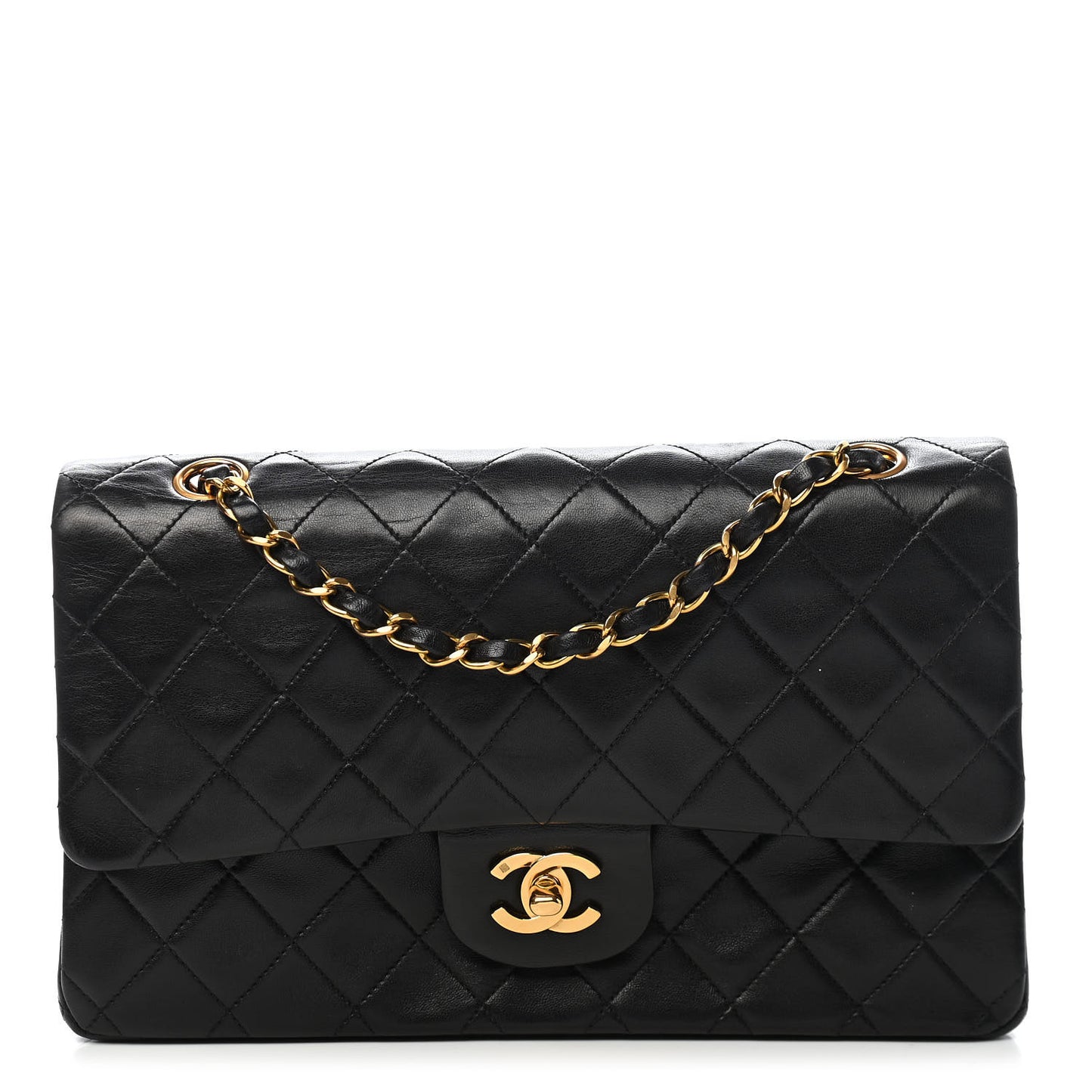 Lambskin Quilted Medium Double Flap Black