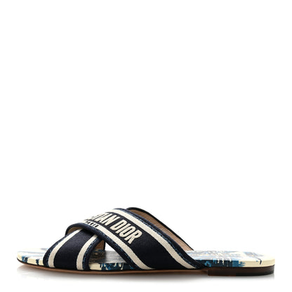 Christian Dior Canvas Palms Embroidered Dway Criss Cross Slide Sandals 38.5 Indigo Blue 1 of 10