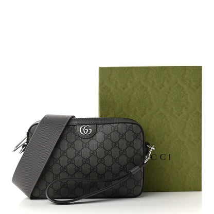 Gucci GG Supreme Monogram Textured Dollar Calfskin Web Ophidia Wristlet Shoulder Bag Grey Black Graphite Grey 9 of 9