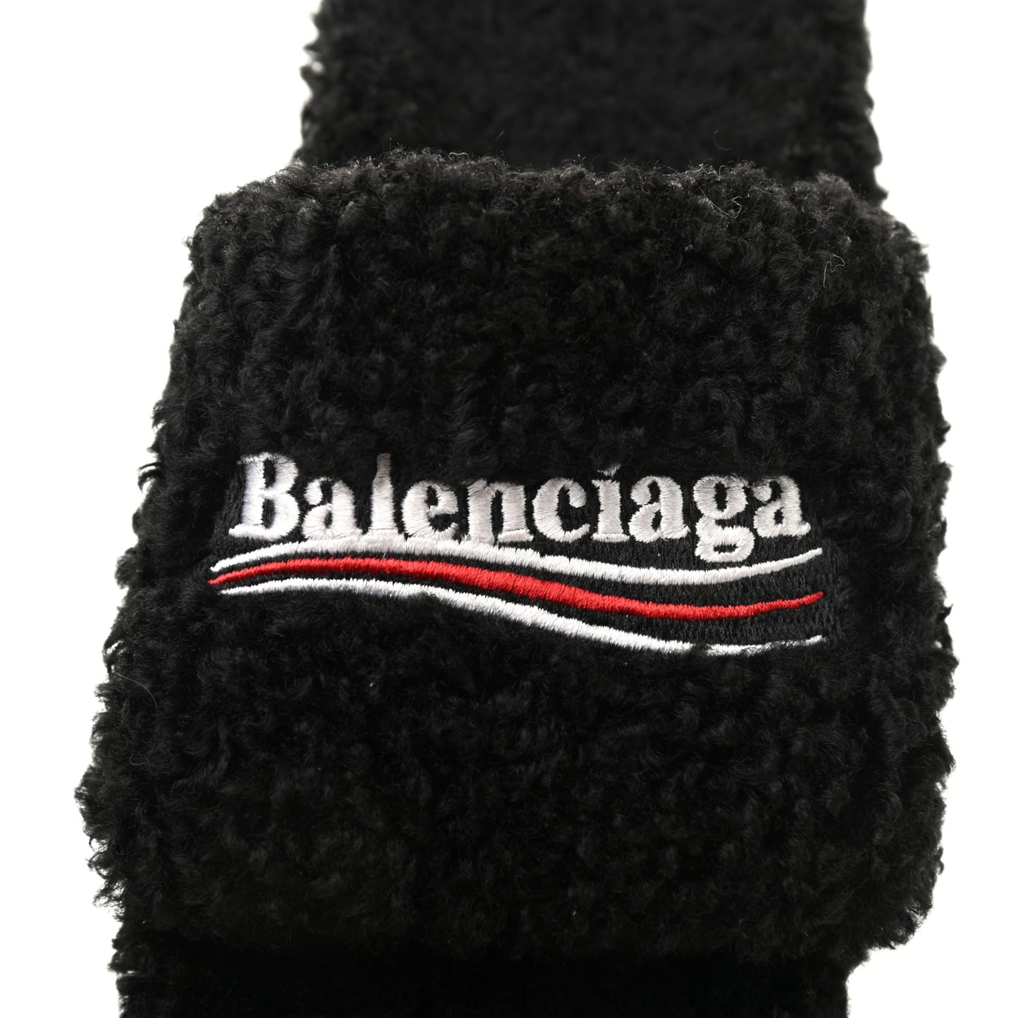 Faux Shearling Political Campaign Logo Slide Sandals 37 Black White Red