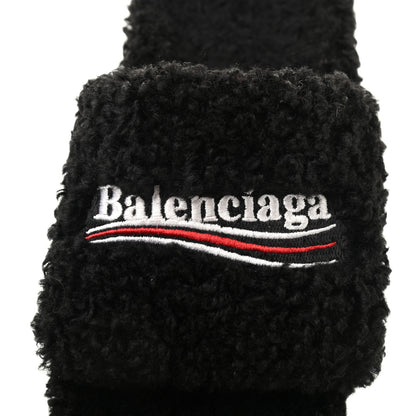 Balenciaga Faux Shearling Political Campaign Logo Slide Sandals 37 Black White Red 6 of 6