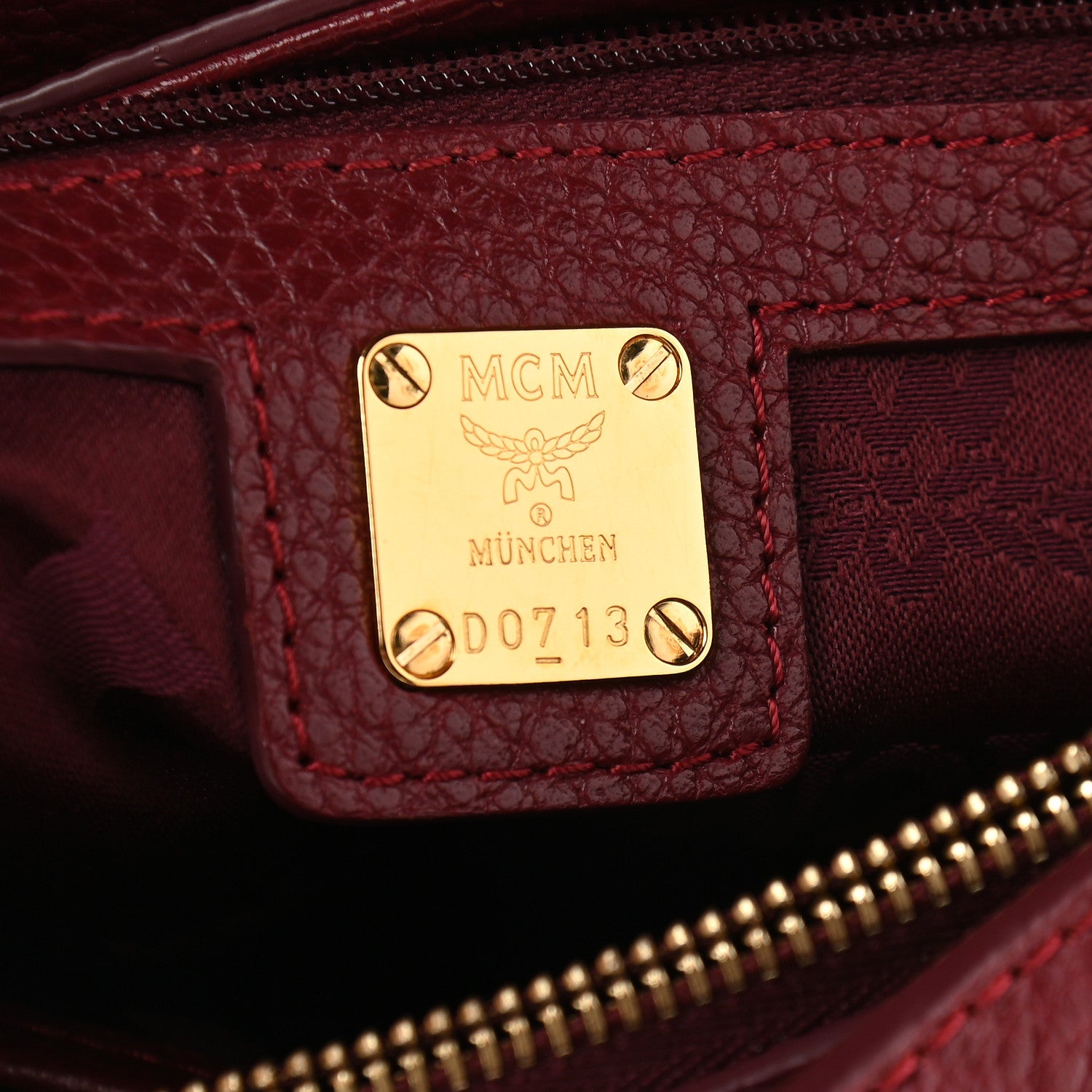 MCM Grained Calfskin First Lady Satchel Burgundy 6 of 8
