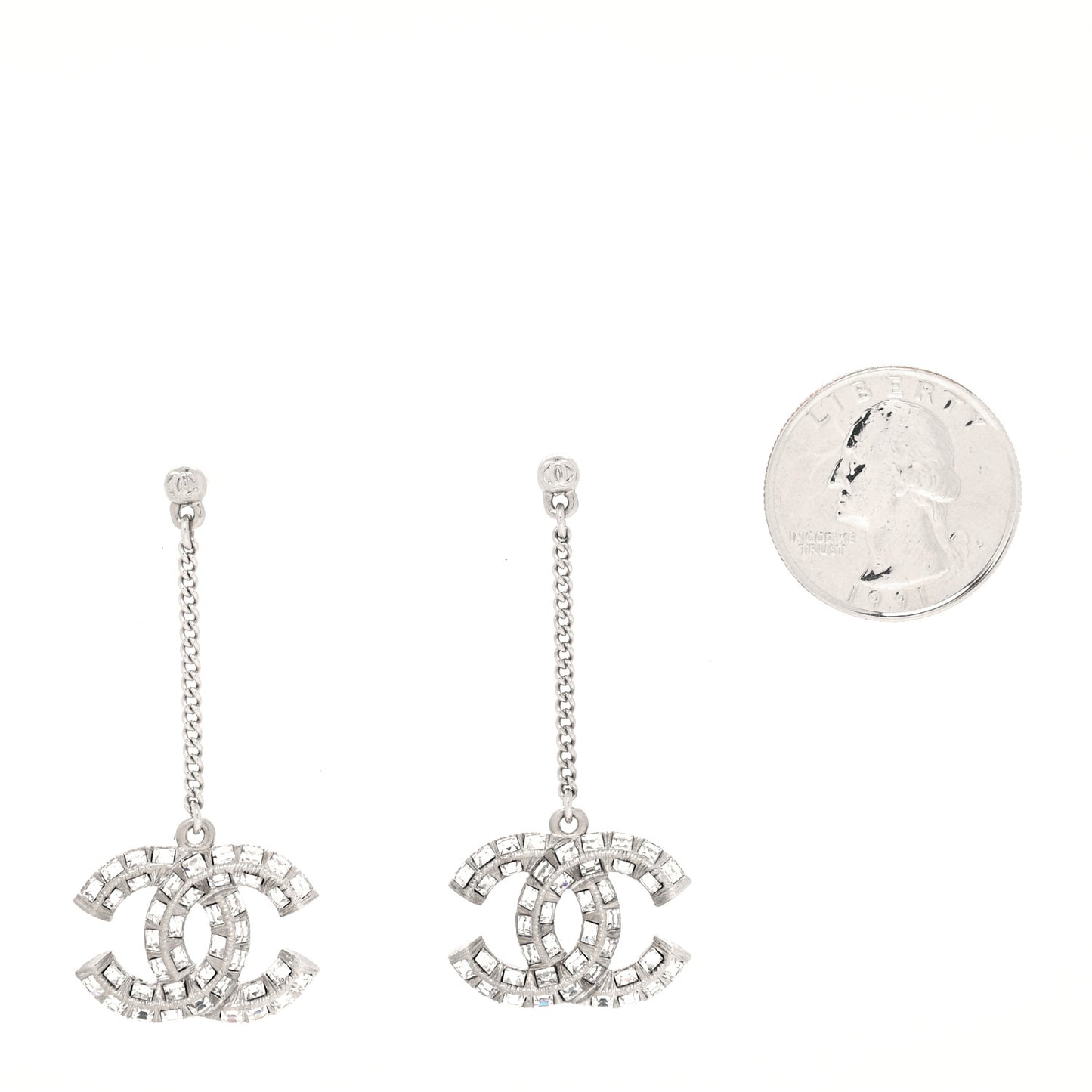 Baguette Crystal CC Drop Earrings Silver
