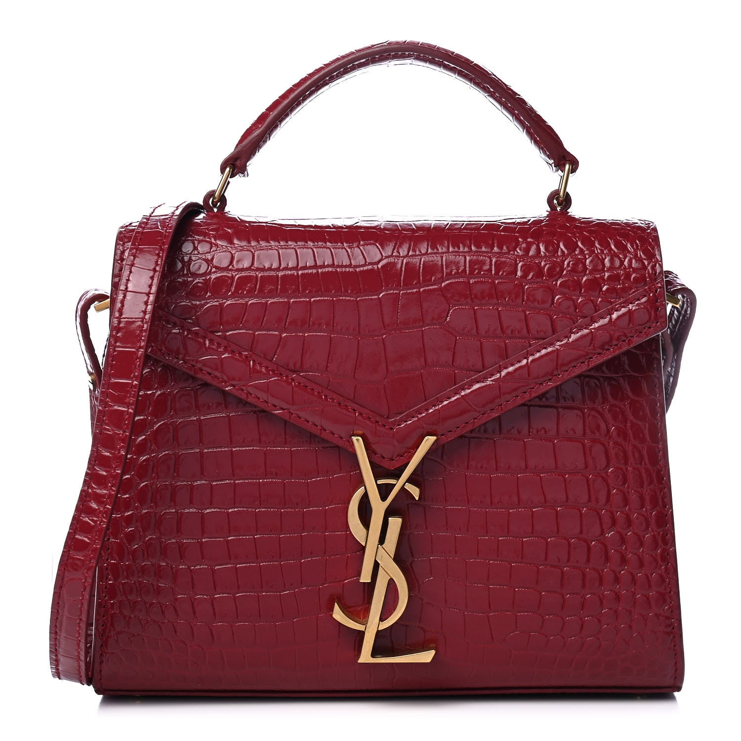 Saint Laurent Calfskin Crocodile Embossed Mini Classic Monogram Cassandra Top Handle Red 1 of 4