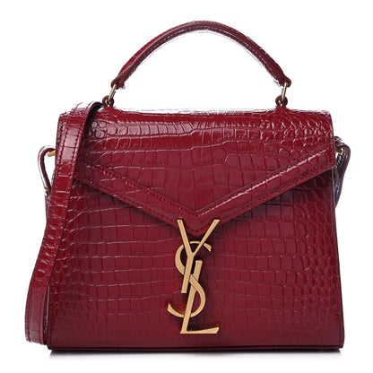 Saint Laurent Calfskin Crocodile Embossed Mini Classic Monogram Cassandra Top Handle Red 1 of 4