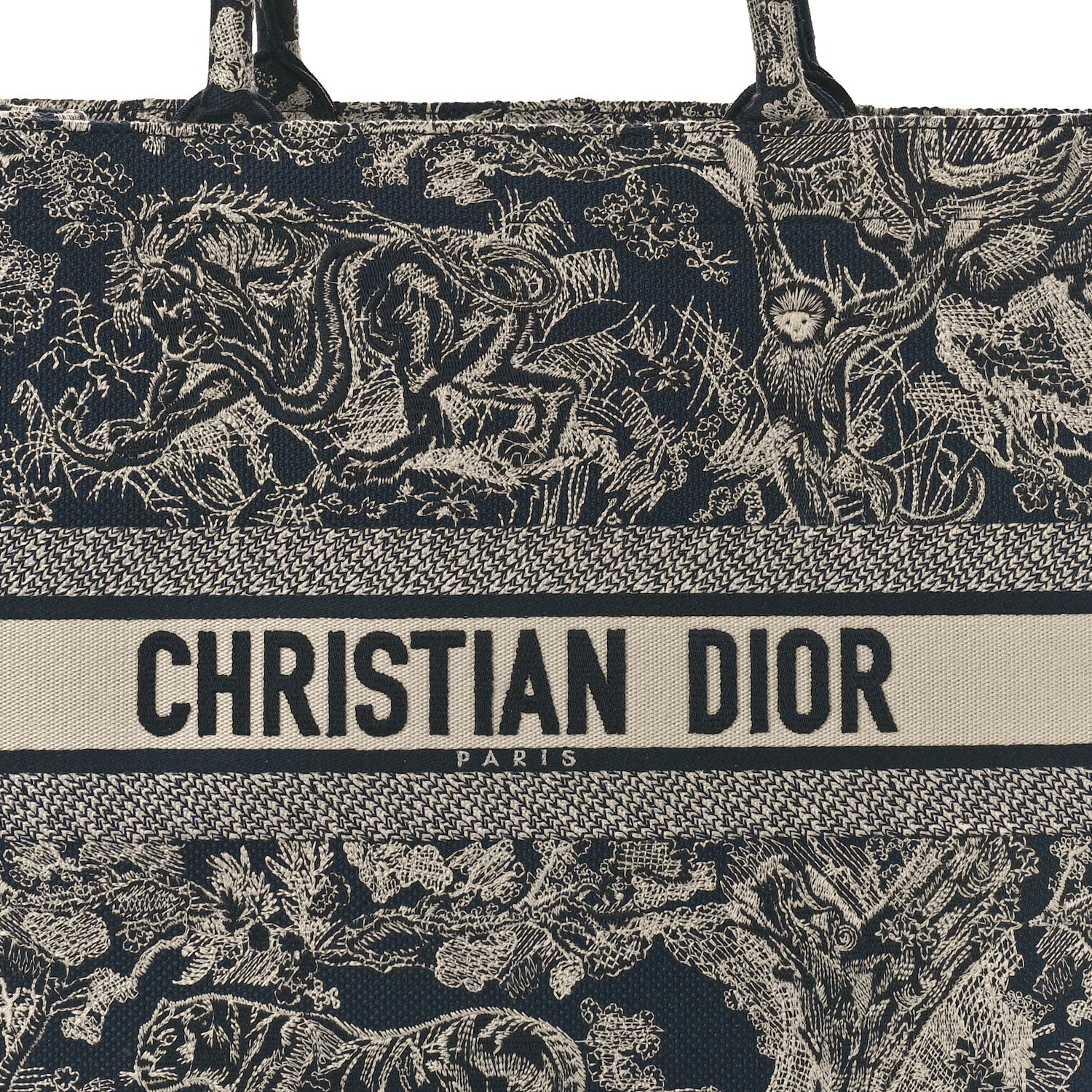 Christian Dior Canvas Embroidered Large Dioriviera Toile De Jouy Reverse Book Tote Blue 8 of 13