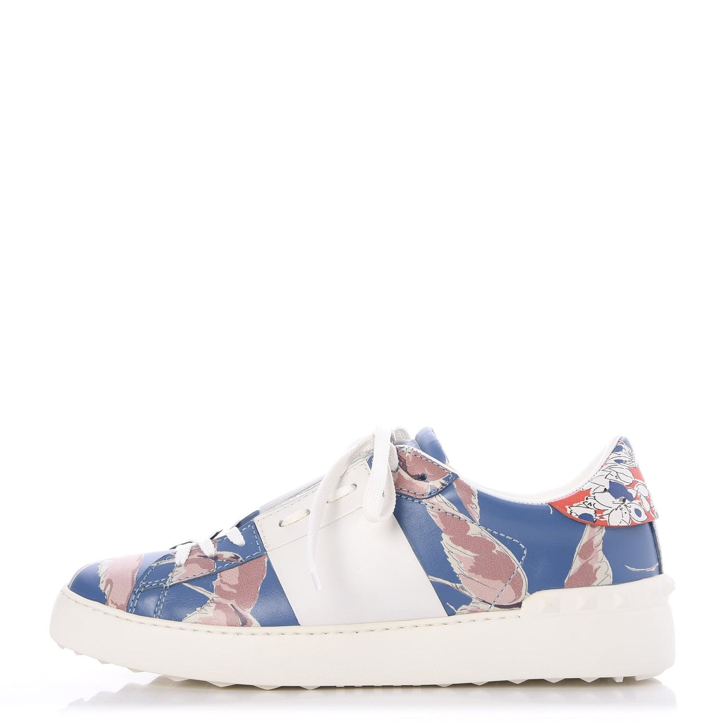 Calfskin Japanese Bird Print Rockstud Open Sneakers 40