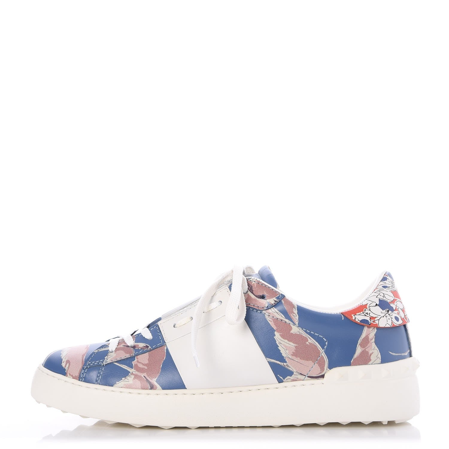 Valentino Garavani Calfskin Japanese Bird Print Rockstud Open Sneakers 40 1 of 9