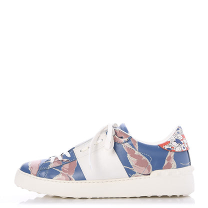 Valentino Garavani Calfskin Japanese Bird Print Rockstud Open Sneakers 40 1 of 9