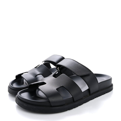 Hermes Calfskin Womens Chypre Sandals 36.5 Black 4 of 12