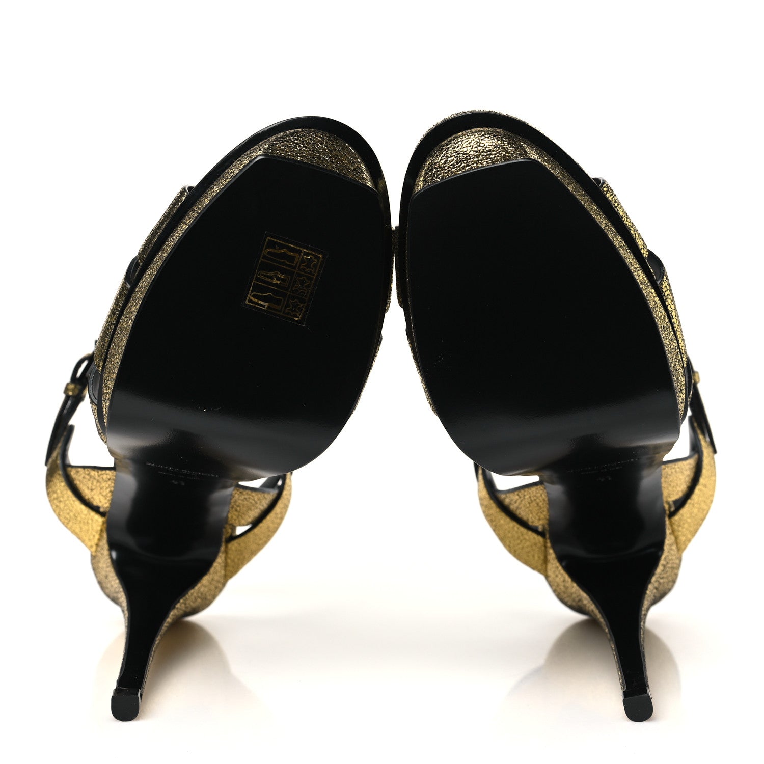 Saint Laurent Metallic Crackled Calfskin Tribute 105 Platform Sandals 41 Gold 5 of 9