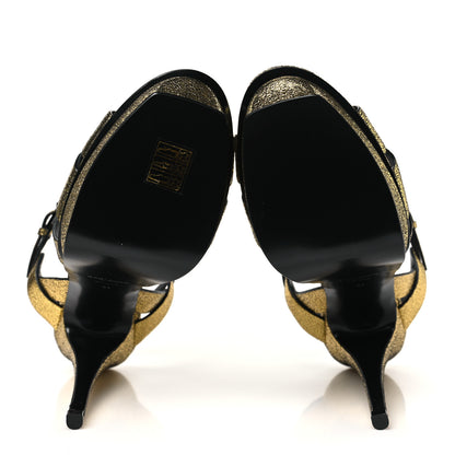 Saint Laurent Metallic Crackled Calfskin Tribute 105 Platform Sandals 41 Gold 5 of 9