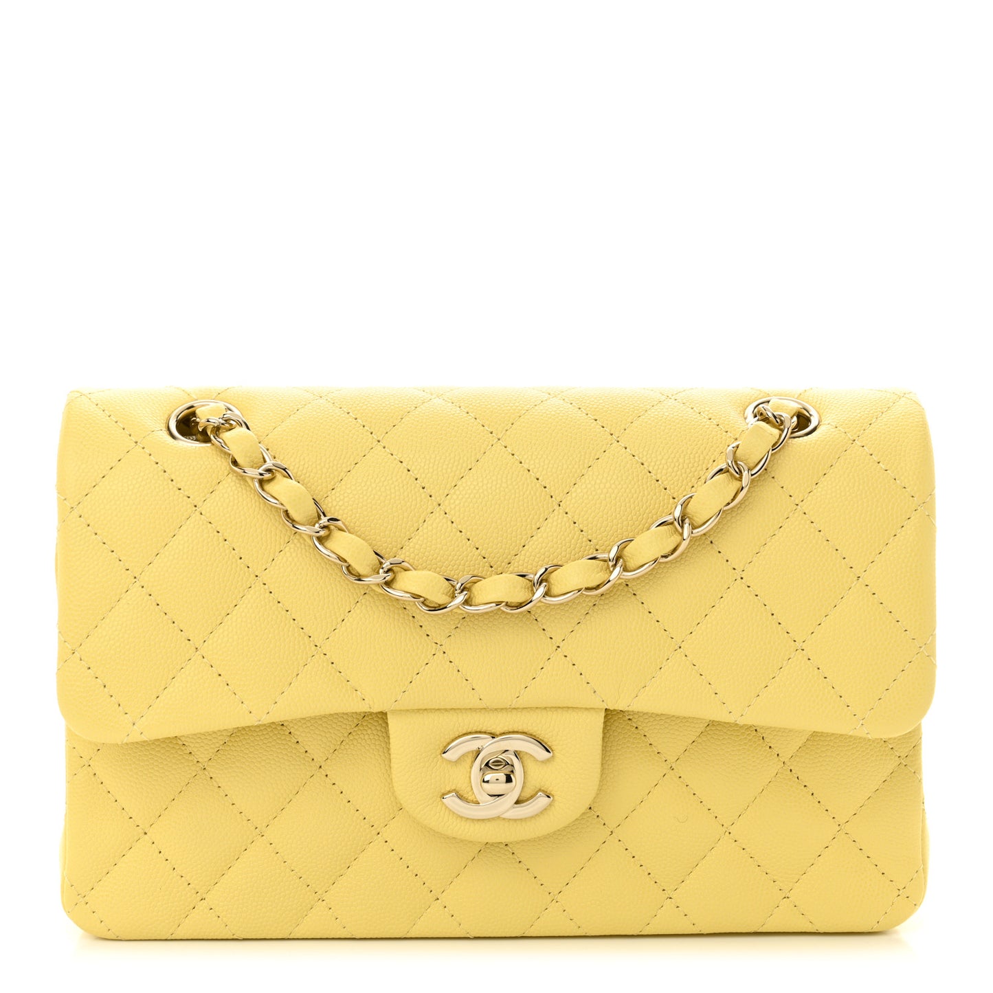 Caviar Quilted Small Double Flap Light Yellow