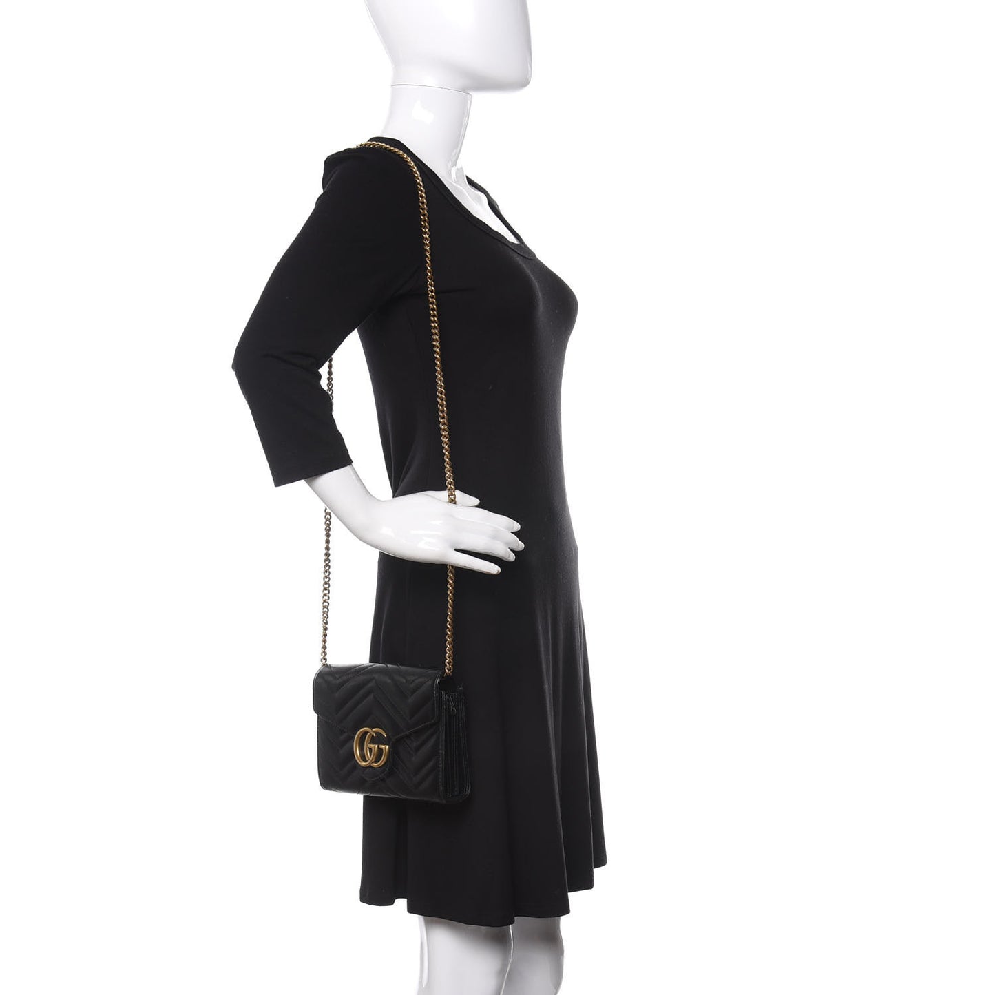Calfskin Matelasse GG Marmont Chain Wallet Black