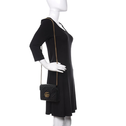 Gucci Calfskin Matelasse GG Marmont Chain Wallet Black 2 of 12