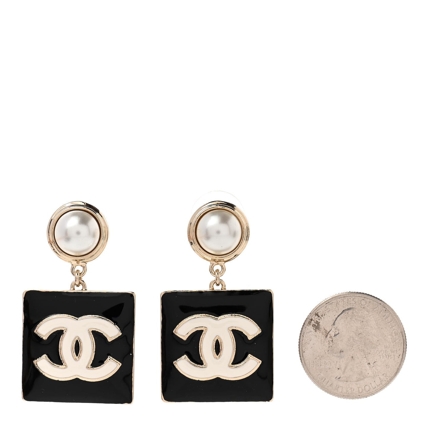 Metal Resin Pearl CC Drop Earrings Gold Black White