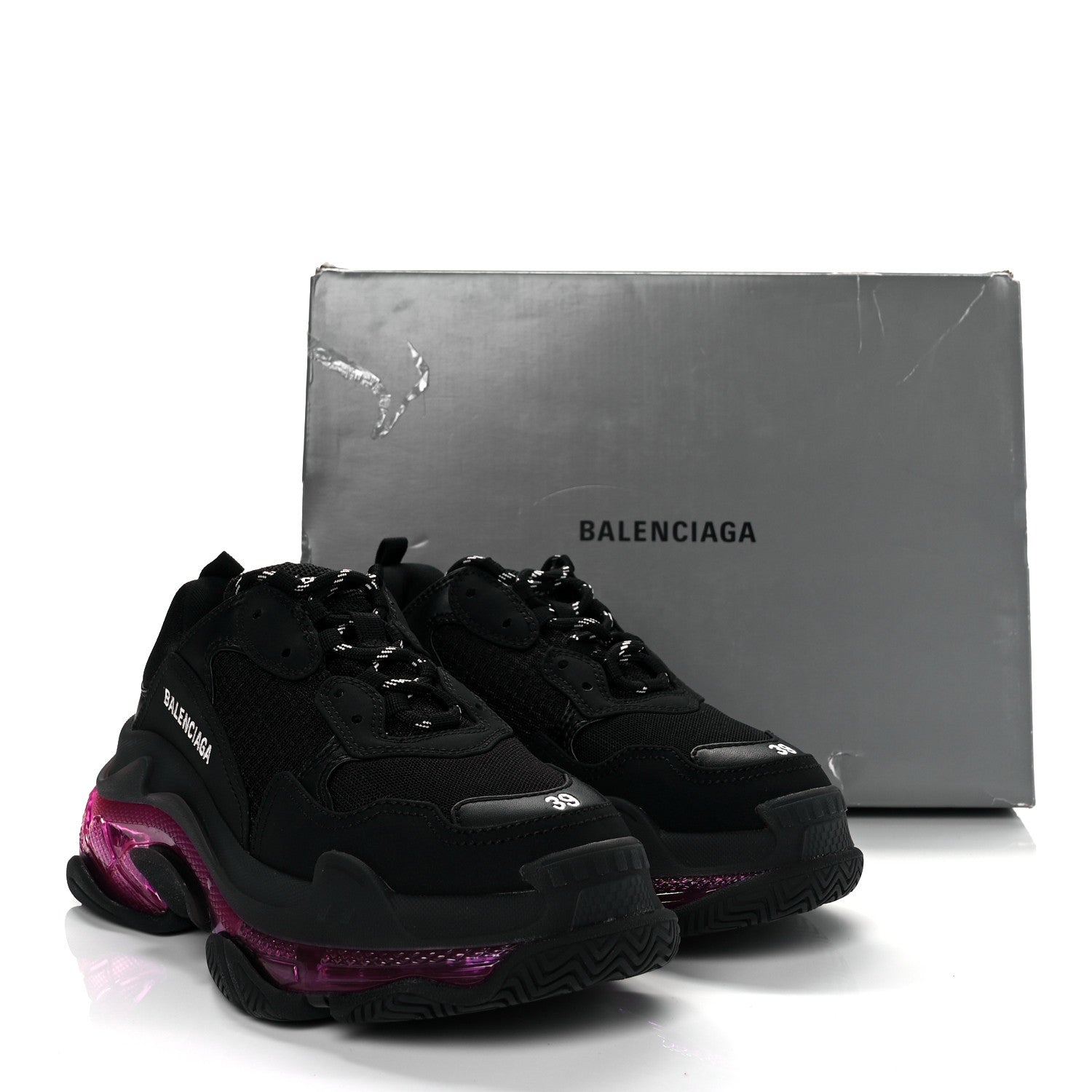 Balenciaga Fabric Mesh Clear Sole Womens Triple S Sneakers 39 Black Pink Neon 7 of 7