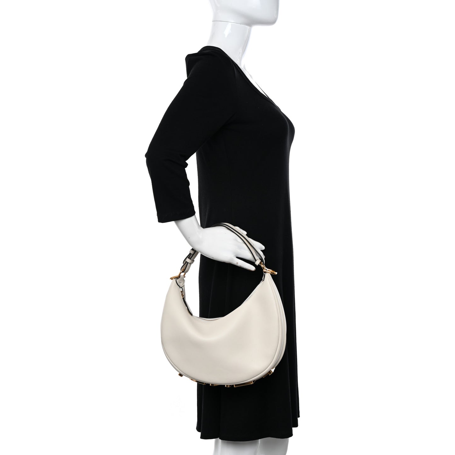 Vitello Grace Matte Small Fendigraphy Hobo Bag White Ice