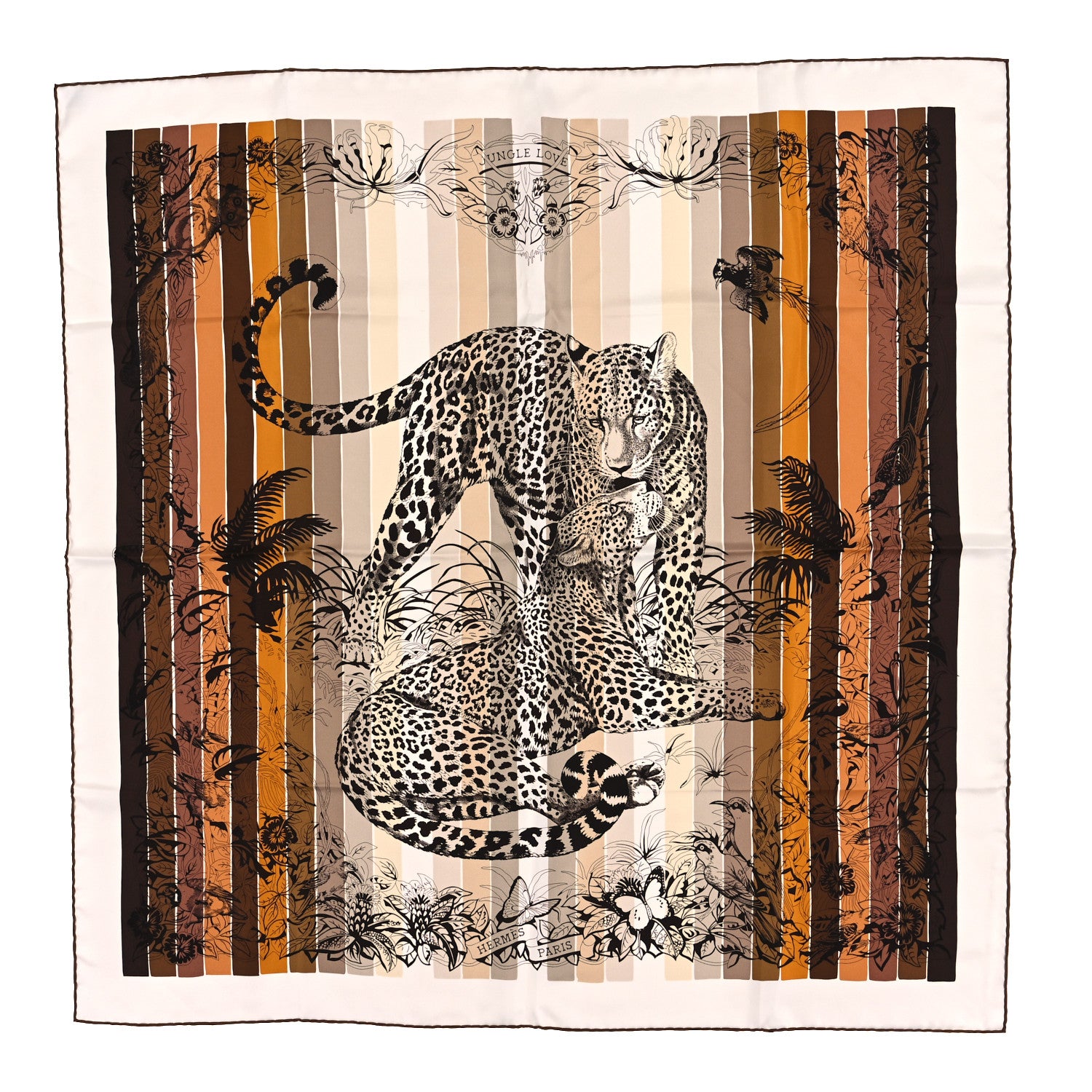 Hermes Silk Jungle Love Rainbow Scarf 90 Marron Beige White 2 of 4