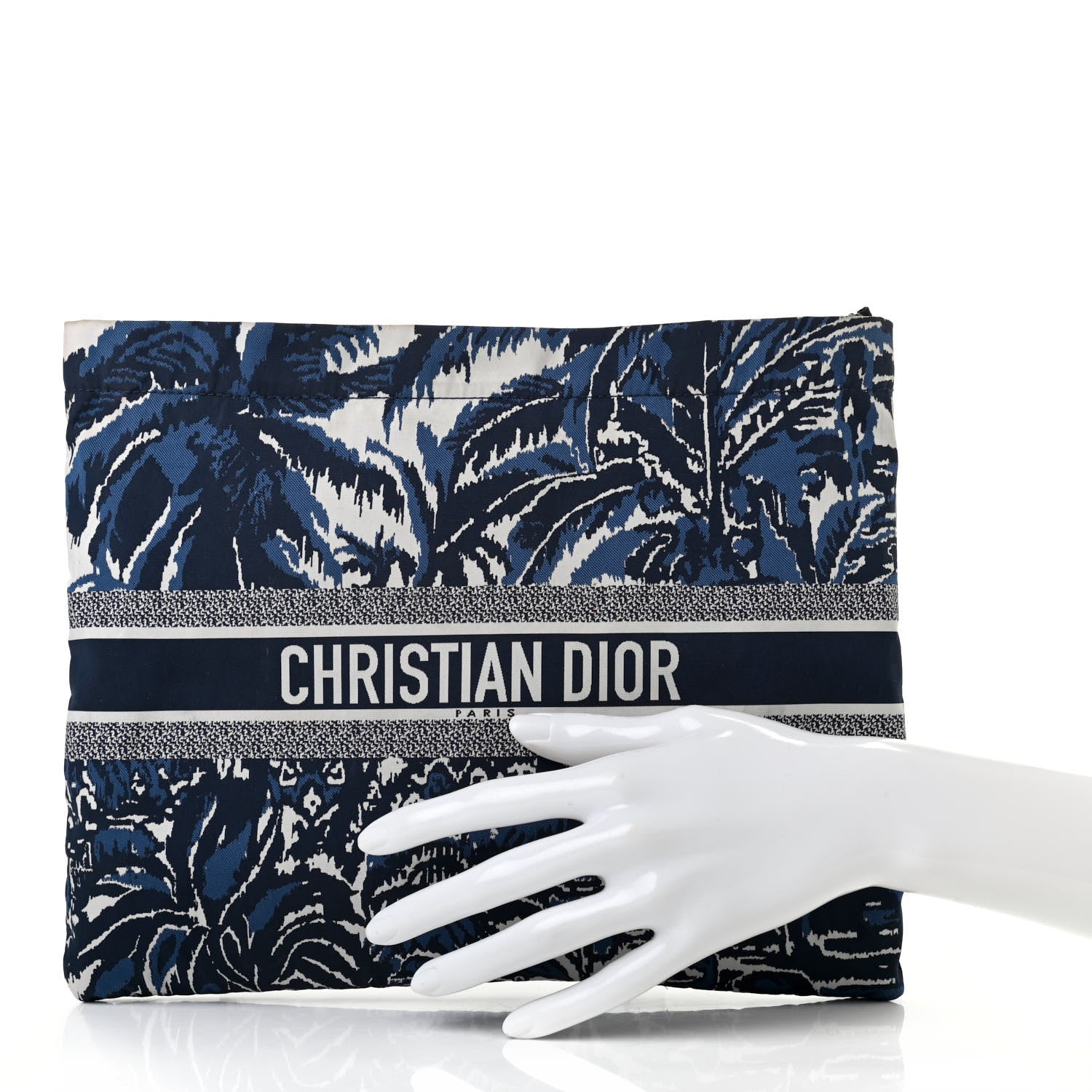 Christian Dior Embroidered Palm Tree Toile De Jouy Diortravel Zipped Pouch Blue 2 of 7