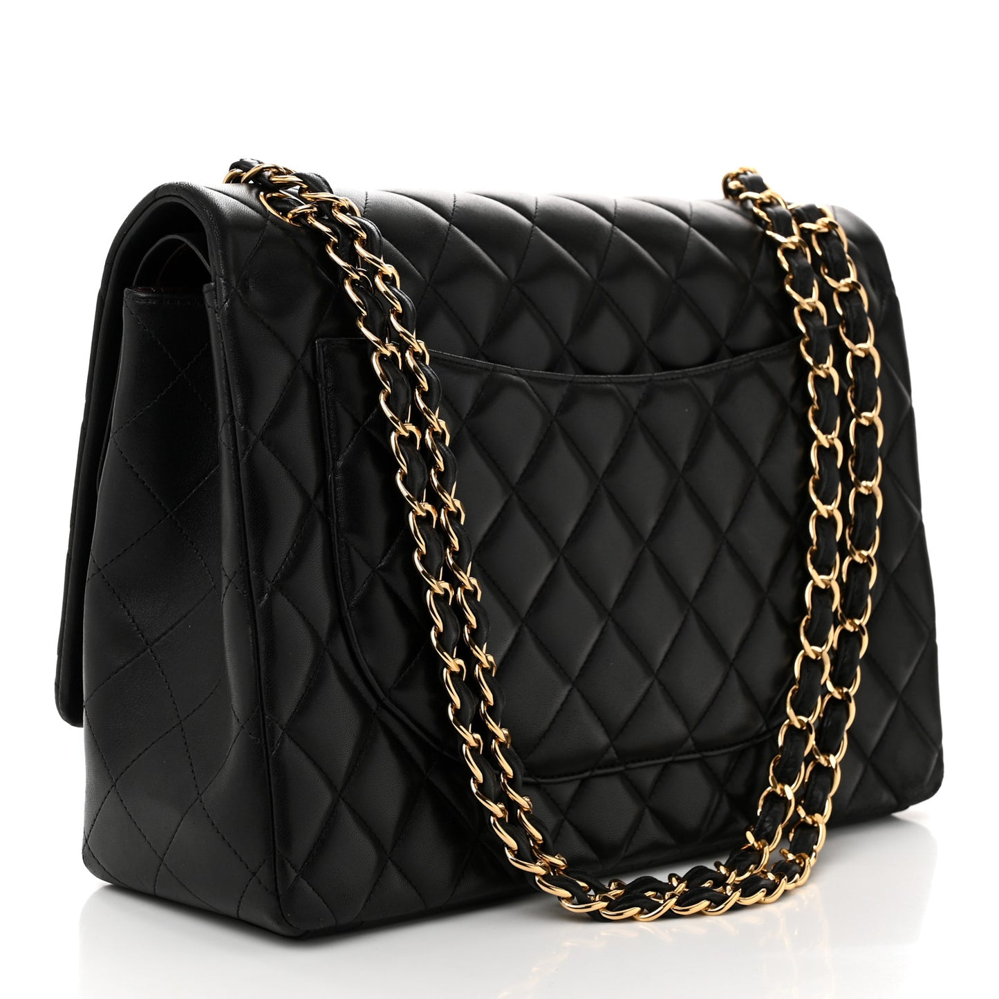 Lambskin Quilted Maxi Double Flap Black
