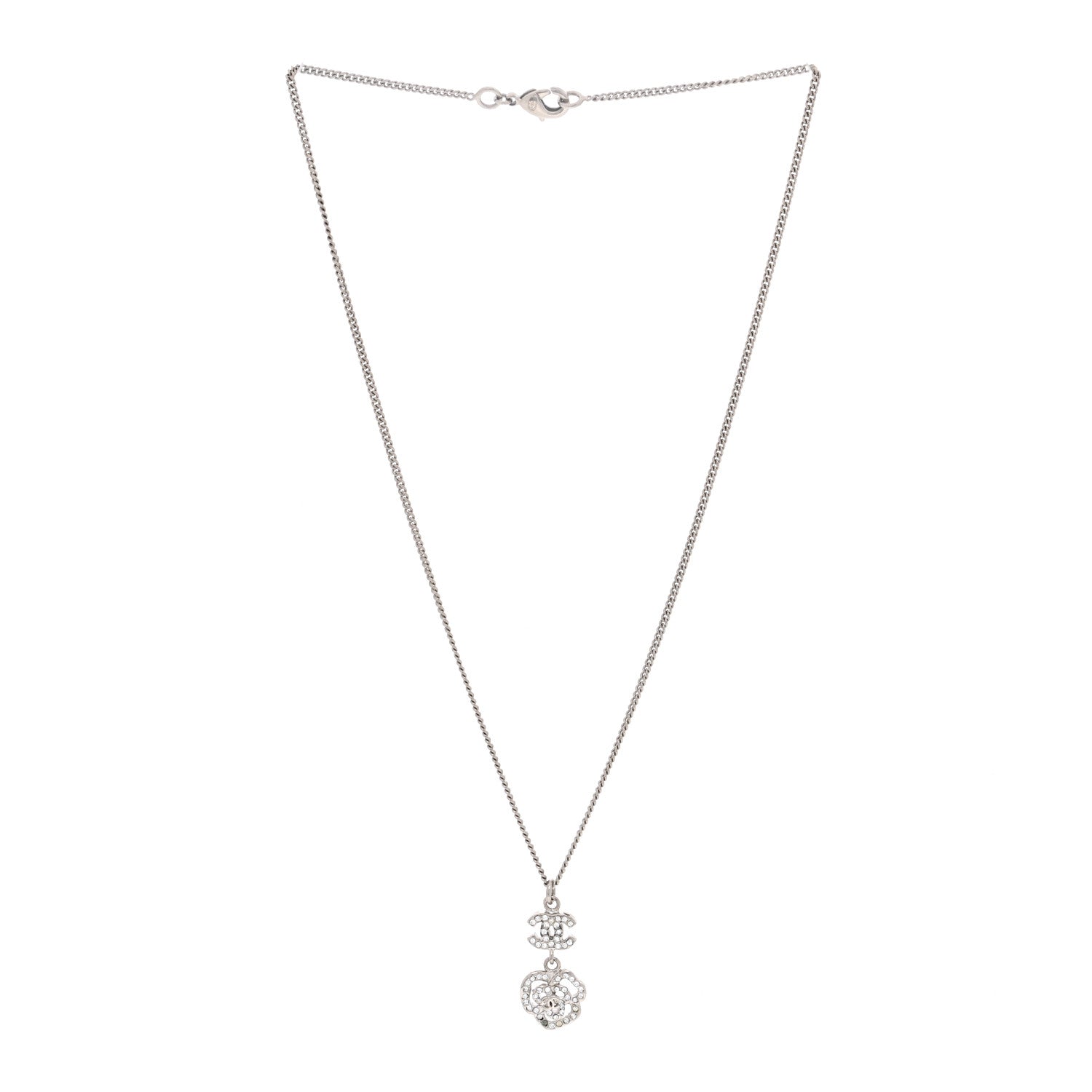 Chanel Crystal CC Camellia Necklace Silver 3 of 4