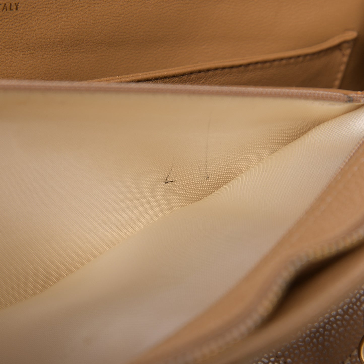 Metallic Caviar Quilted Shopping Tote Beige
