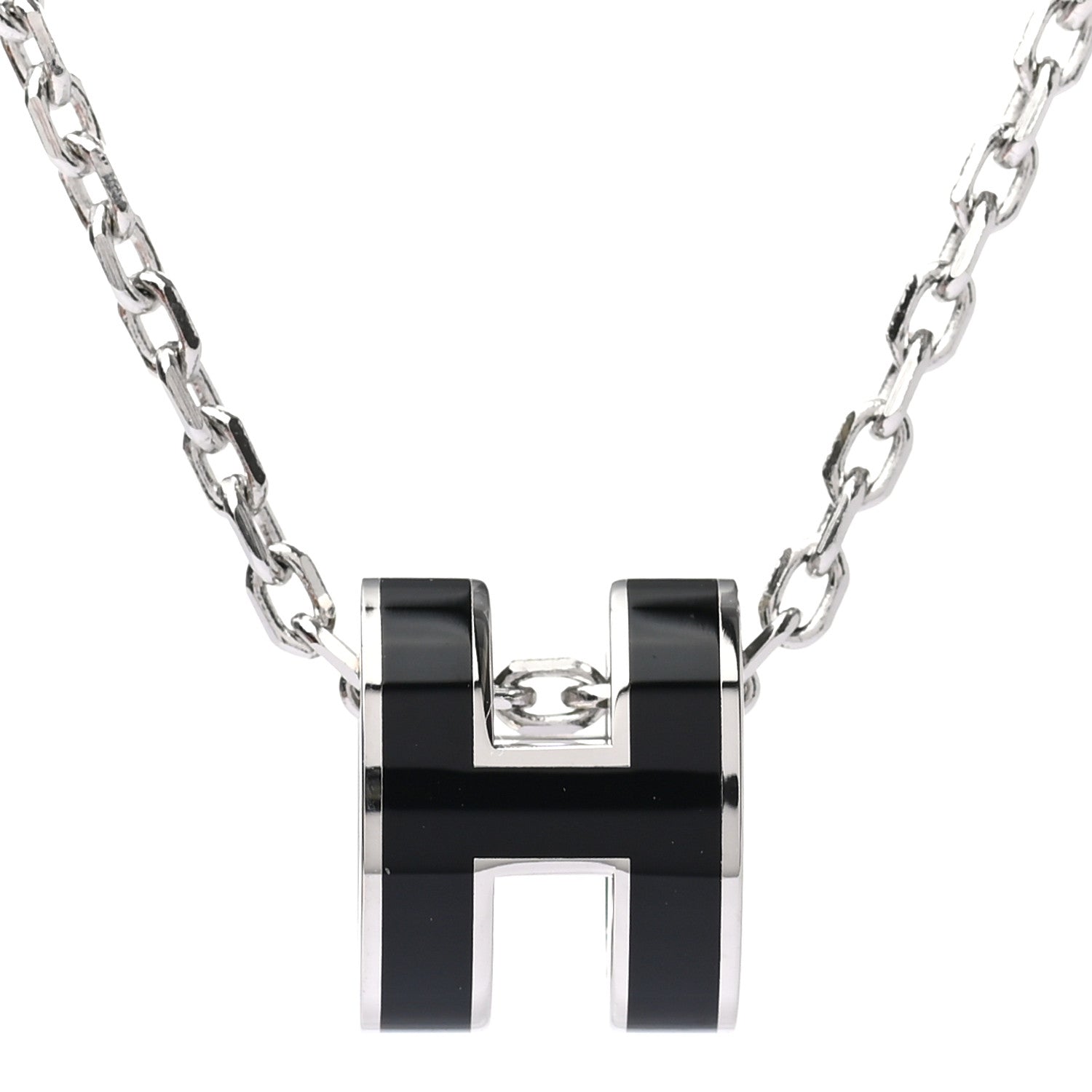Hermes Lacquered Palladium Mini Pop H Pendant Necklace Black 4 of 6