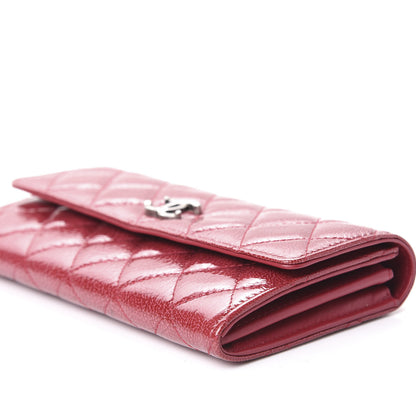Chanel Distressed Patent Calfskin Quilted Large Flap Wallet Dark Pink 7 of 11