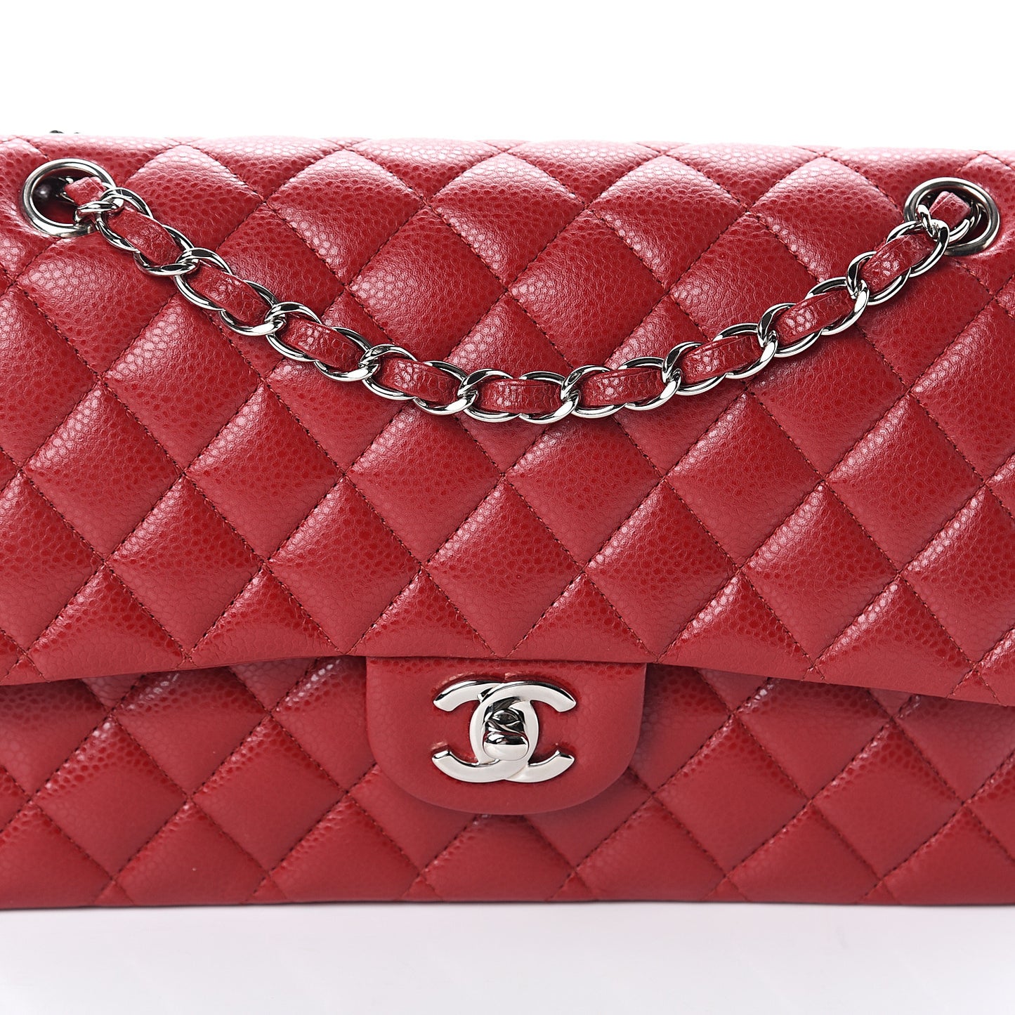 Caviar Quilted Medium Double Flap Red