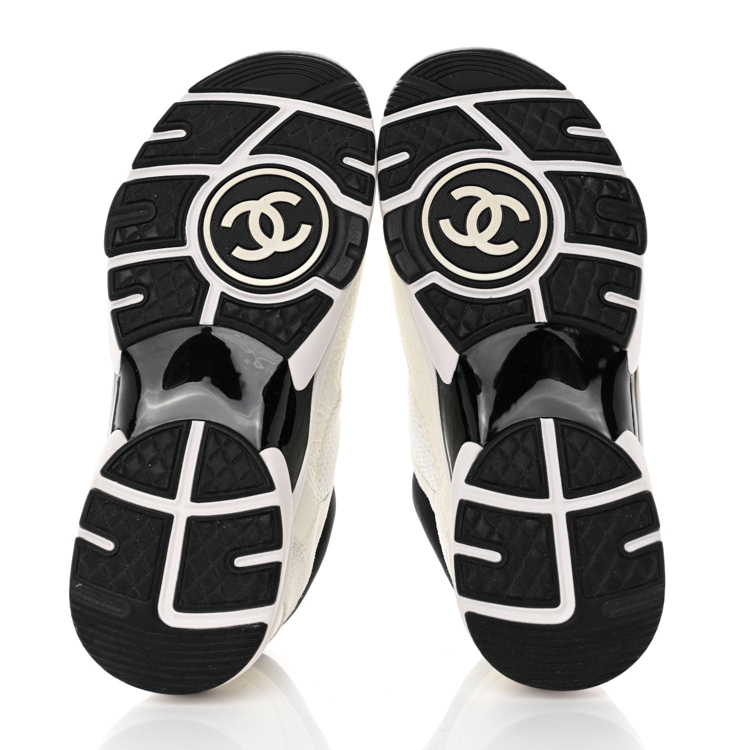 Chanel Mesh Suede Calfskin Grained Calfskin Womens CC Sneakers 36 White Black 5 of 9