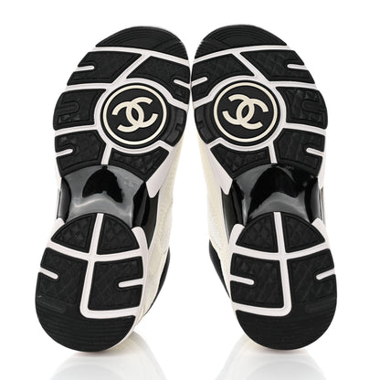 Chanel Mesh Suede Calfskin Grained Calfskin Womens CC Sneakers 36 White Black 5 of 9