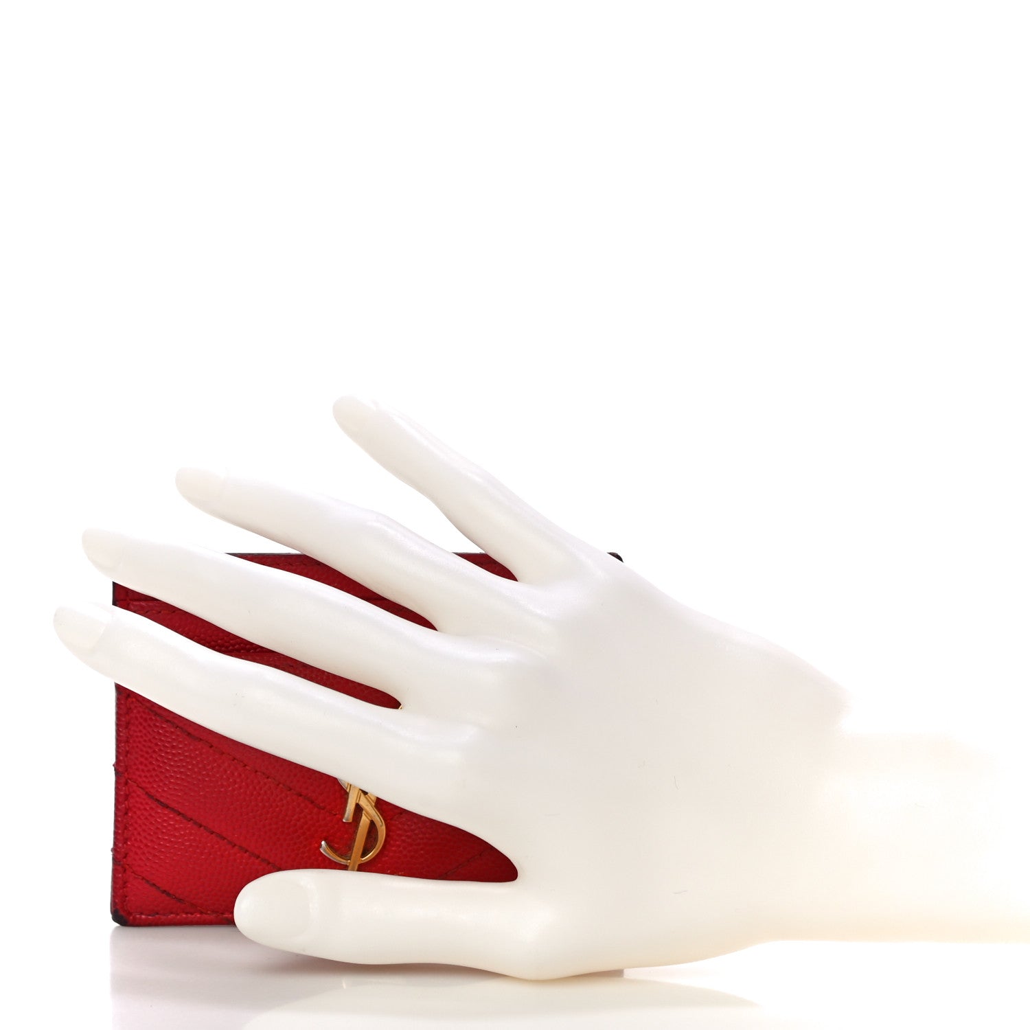 Saint Laurent Grain De Poudre Matelasse Chevron Monogram Credit Card Case New Red 2 of 18