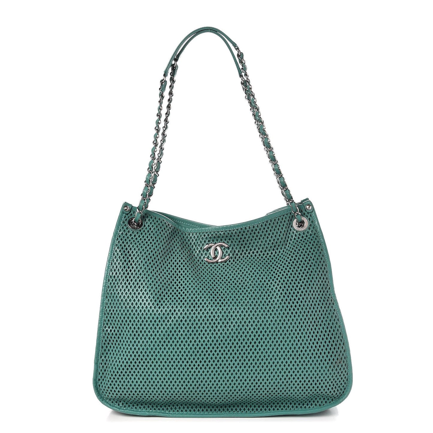 Calfskin Perforated Up In The Air Tote Green