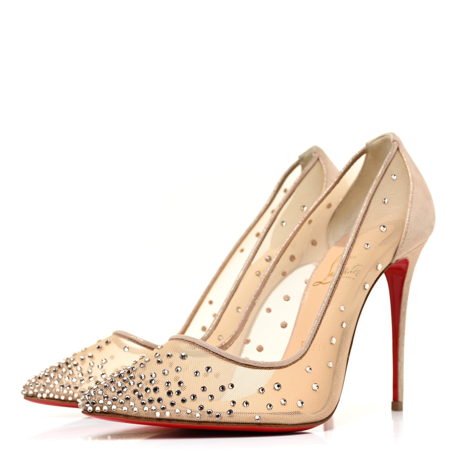 Christian Louboutin Suede Silk Crystal Strass Follies 100 Pumps 37.5 Light Silk 3 of 10