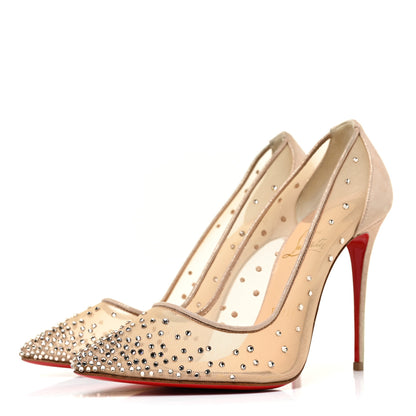 Christian Louboutin Suede Silk Crystal Strass Follies 100 Pumps 37.5 Light Silk 3 of 10