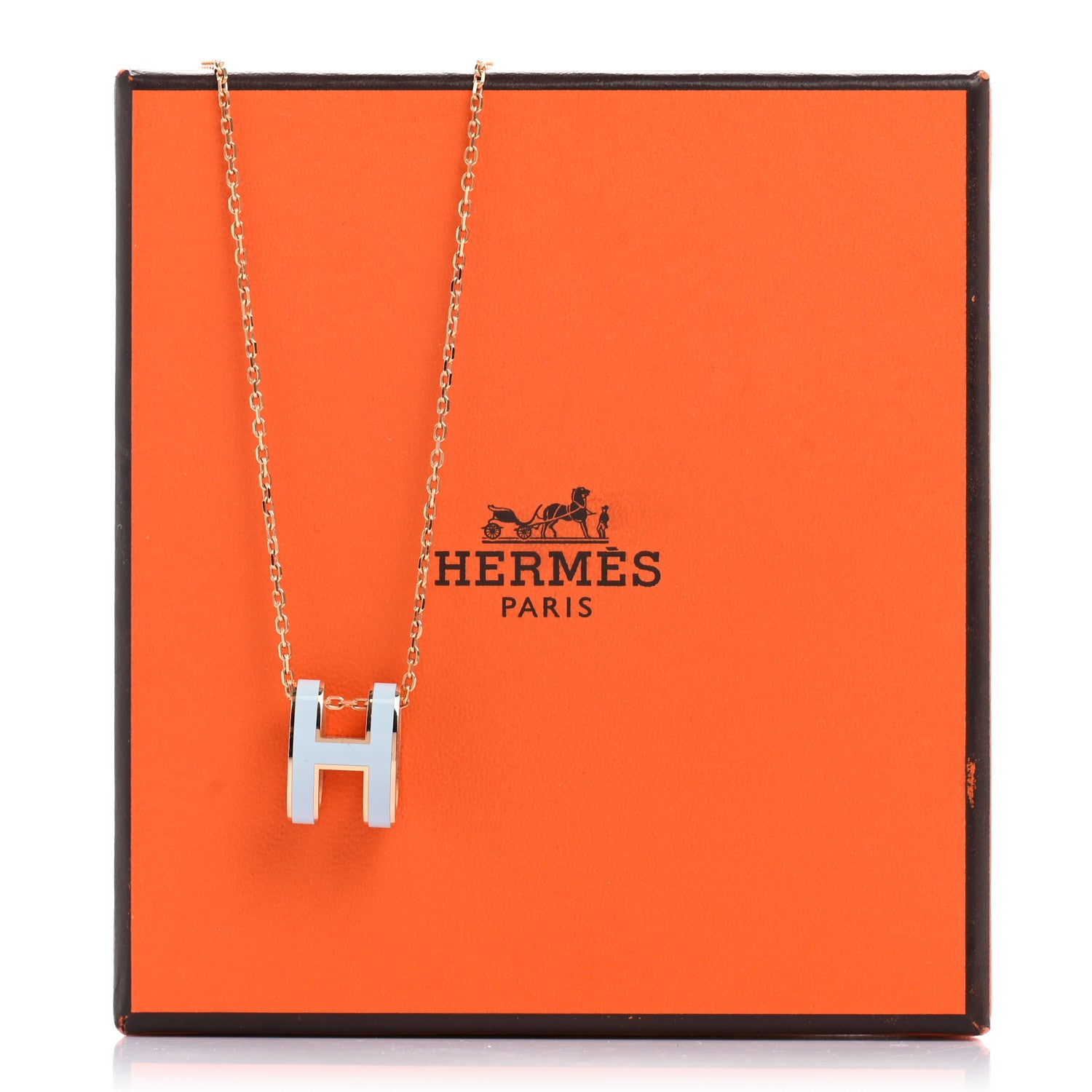 Hermes Lacquered Gold Pop H Pendant Necklace Bleu Pastel 8 of 8