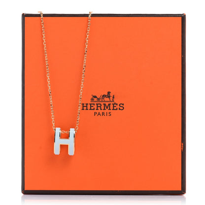 Hermes Lacquered Gold Pop H Pendant Necklace Bleu Pastel 8 of 8